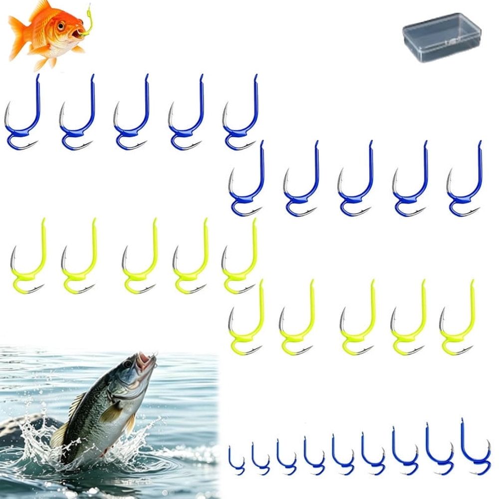 Classic Sharp Double Fishing Hooks, Double Hook Shower Curtain Hook, Open Shank Hooks with Barbed, Sharp Open Shank Anti-Escape, Hook Angler Gift for Catfish, Bass, Tuna & Trout