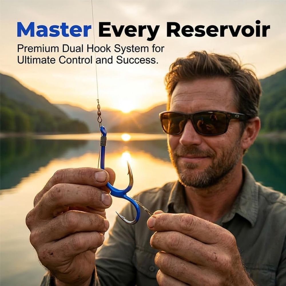 Classic Sharp Double Fishing Hooks, Double Hook Shower Curtain Hook, Open Shank Hooks with Barbed, Sharp Open Shank Anti-Escape, Hook Angler Gift for Catfish, Bass, Tuna & Trout