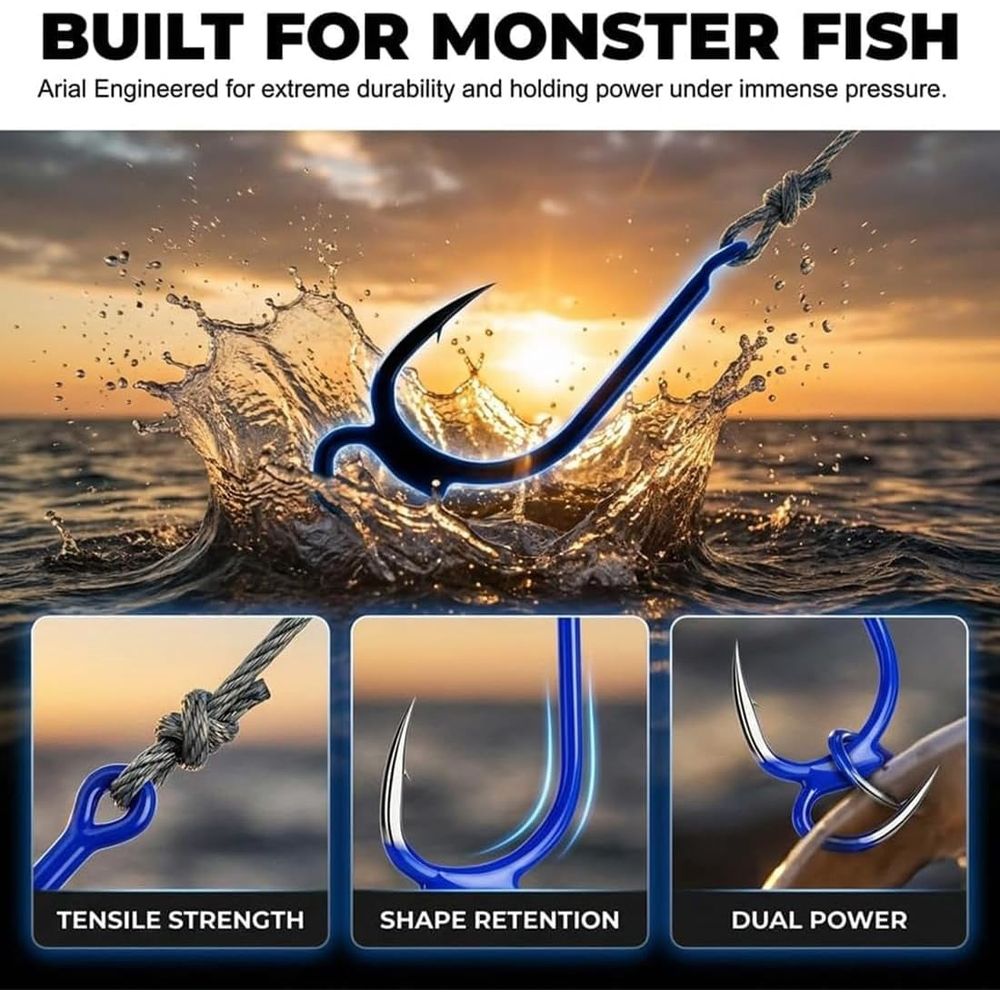 Classic Sharp Double Fishing Hooks, Double Hook Shower Curtain Hook, Open Shank Hooks with Barbed, Sharp Open Shank Anti-Escape, Hook Angler Gift for Catfish, Bass, Tuna & Trout