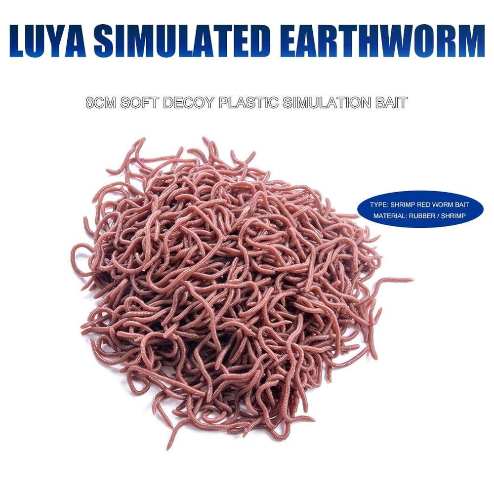 50pcs Red Worm Soft Lure Earthworm Shrimp Bass Fishing Bait