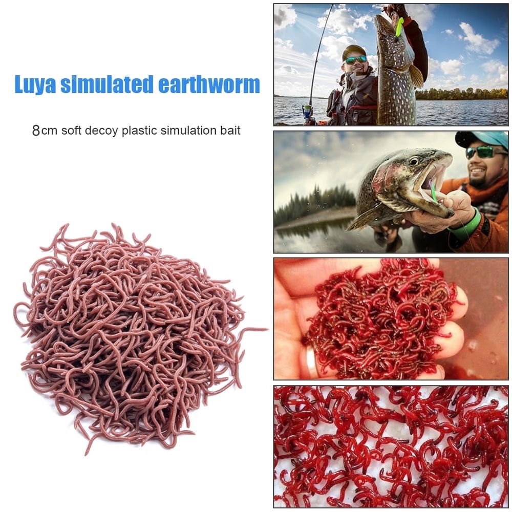 50pcs Red Worm Soft Lure Earthworm Shrimp Bass Fishing Bait