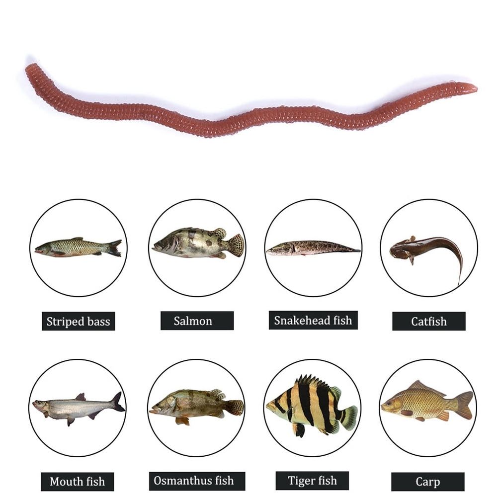 50pcs Red Worm Soft Lure Earthworm Shrimp Bass Fishing Bait