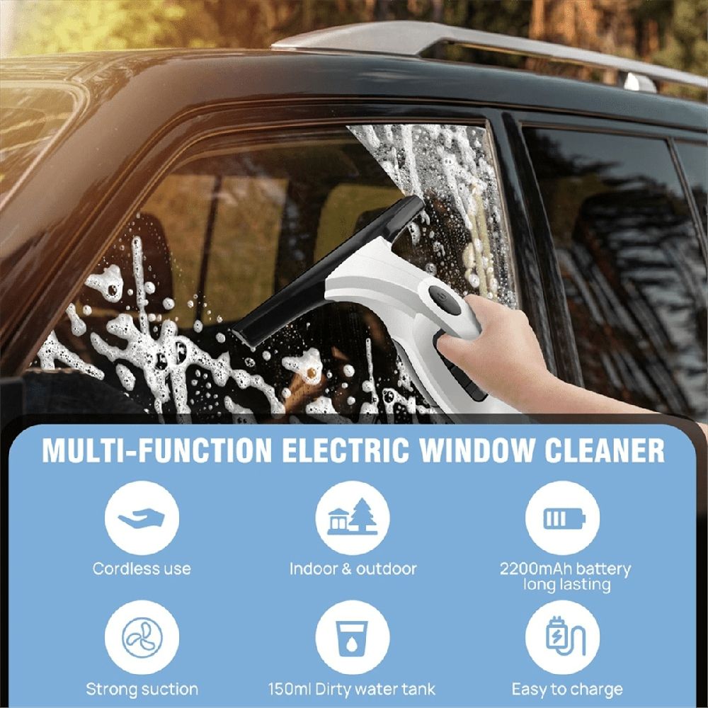 Cordless , Rechargeable Window Vacuum Cleaner with Squeegee , 150ml Water Tank, Light Weight US Plug