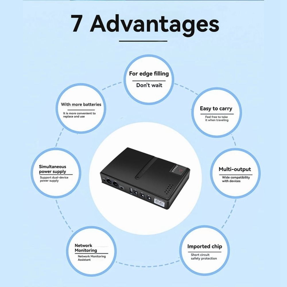 DC UPS Battery Backup Uninterruptible Power Supply 85‑265V UPS Battery Replaceable US-Plug