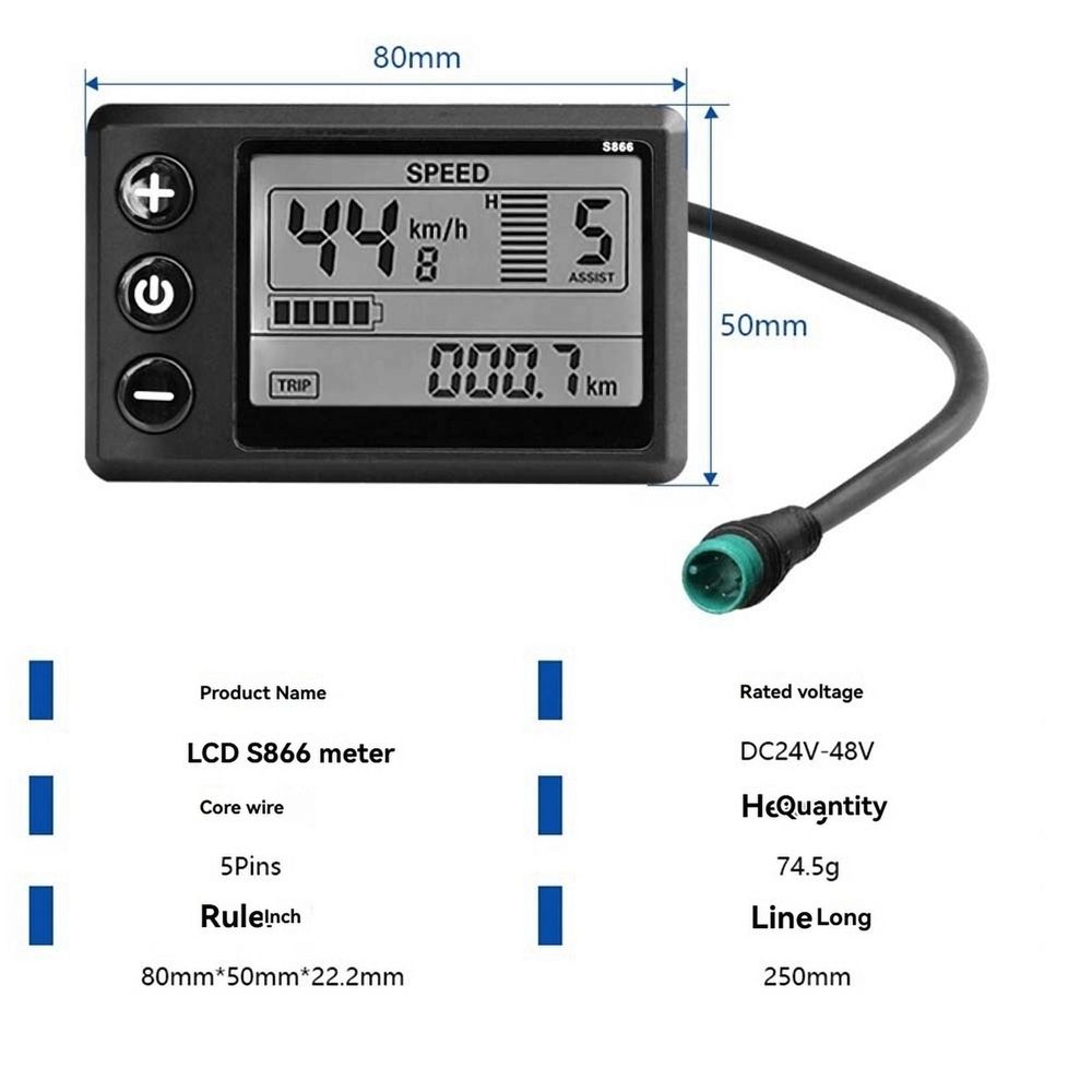Three Mode Ebike Controller 17A 24V/36V/48V with S866 LCD Color Display Waterproof Connector 350W Motor Conversion Parts