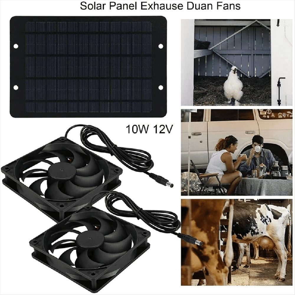 12V Solar Exhaust Fan Solar Ventilator Fan Solar Panel Powered Fan Solar Fan for Attic Dog Chicken H Black ABS