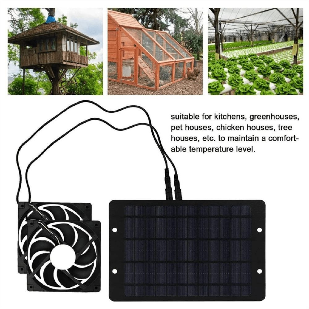 12V Solar Exhaust Fan Solar Ventilator Fan Solar Panel Powered Fan Solar Fan for Attic Dog Chicken H Black ABS