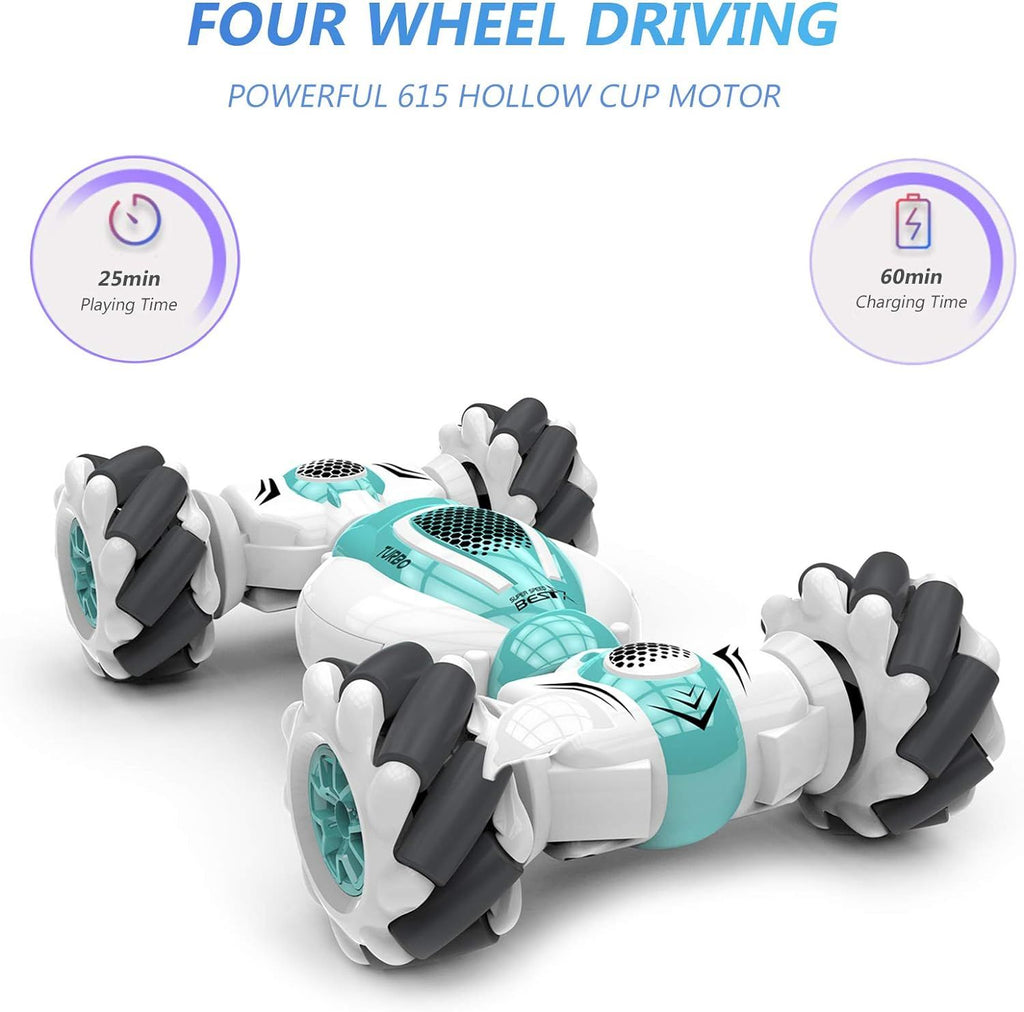 Stunt Car, 2.4GHz 4WD Remote Control Car, Watch Gesture Sensor Car, Deformable All-Terrain Off Road Car with 360° Flips (Green)