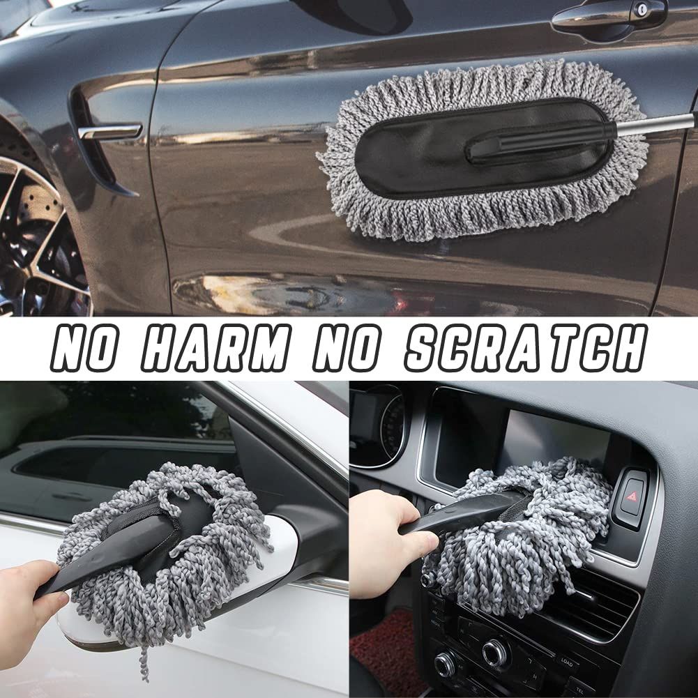 Microfiber Car Duster Cleaning and Car Dash Brush Supplies for Dashboard Exterior Dust Interior Cleaner with Long Retractable Handle