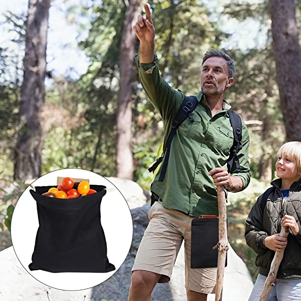 2Pieces Foraging Bag Men Drawstring Pouch Practical Collapsable Foraging Pouch Waterproof PU Leather Belt Pouch for Hunting