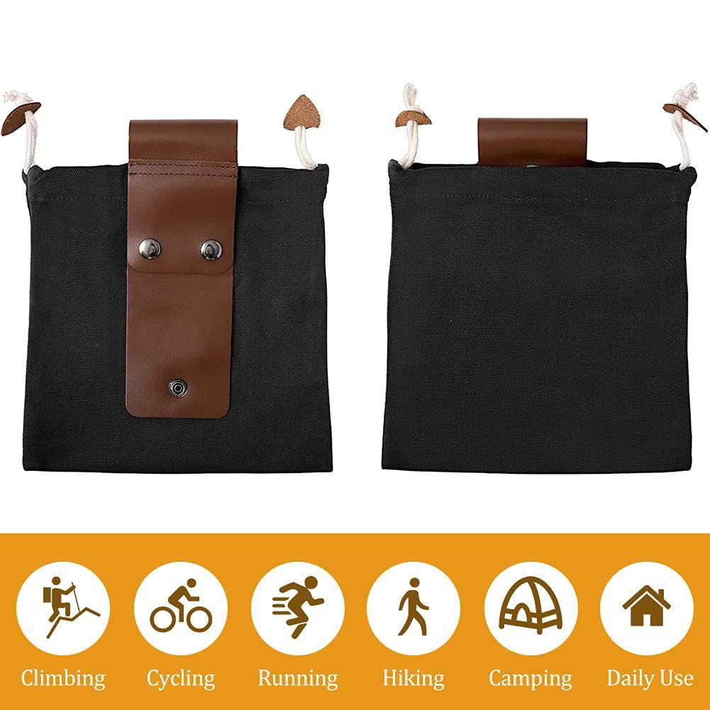 2Pieces Foraging Bag Men Drawstring Pouch Practical Collapsable Foraging Pouch Waterproof PU Leather Belt Pouch for Hunting