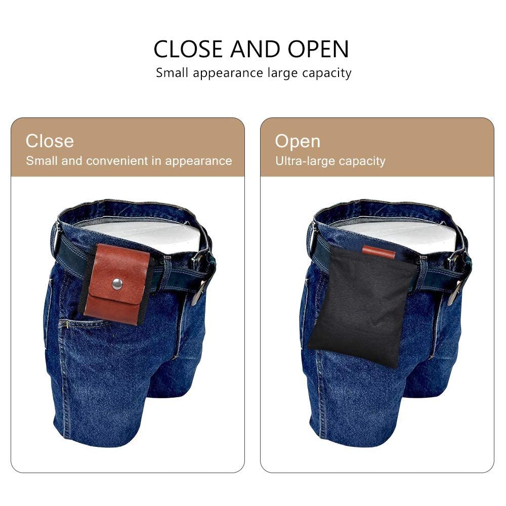 2Pieces Foraging Bag Men Drawstring Pouch Practical Collapsable Foraging Pouch Waterproof PU Leather Belt Pouch for Hunting