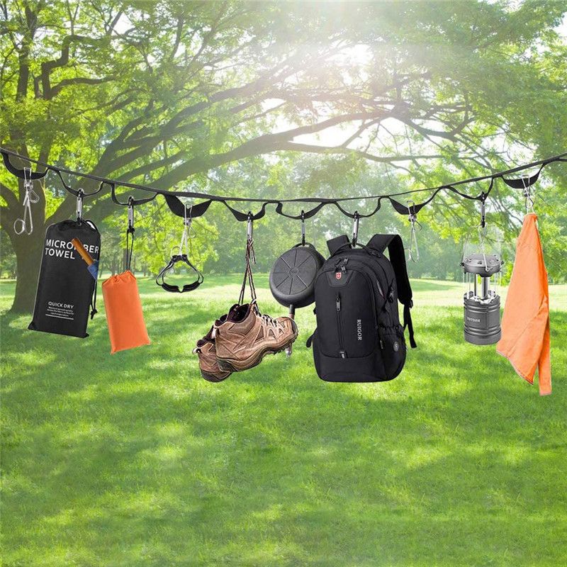 20FT Campsite Storage Strap with 19 PCS Buckles, Portable Hanging Rope for Camping, Hiking, Outdoor Tent Accessories
