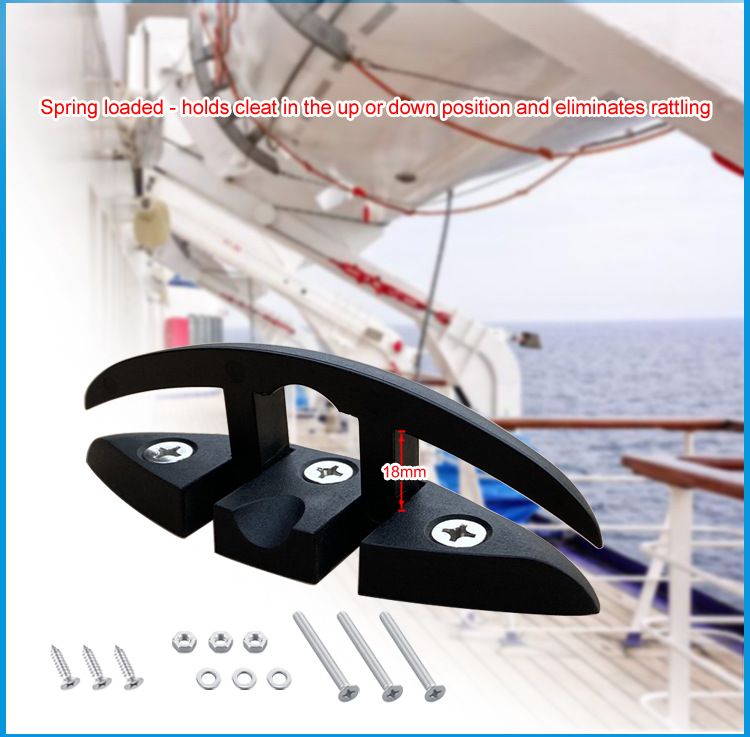 Folding Flip Up Cleats, Boat Marine Dock Cleat with Mouting Screws for Boat Mini Tugboat Yachts Black Nylon