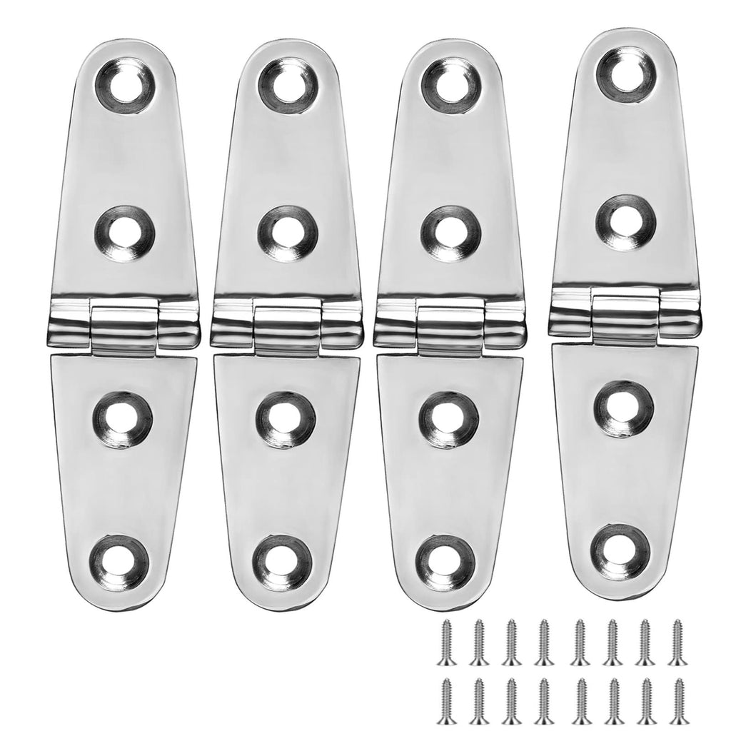 Boat Strap Hinges, Marine Hinges, 4 inch x 1 inch (102mm X 26 mm), Stainless Steel Hinges, Metal Hinges, with Screws (4 PCS)