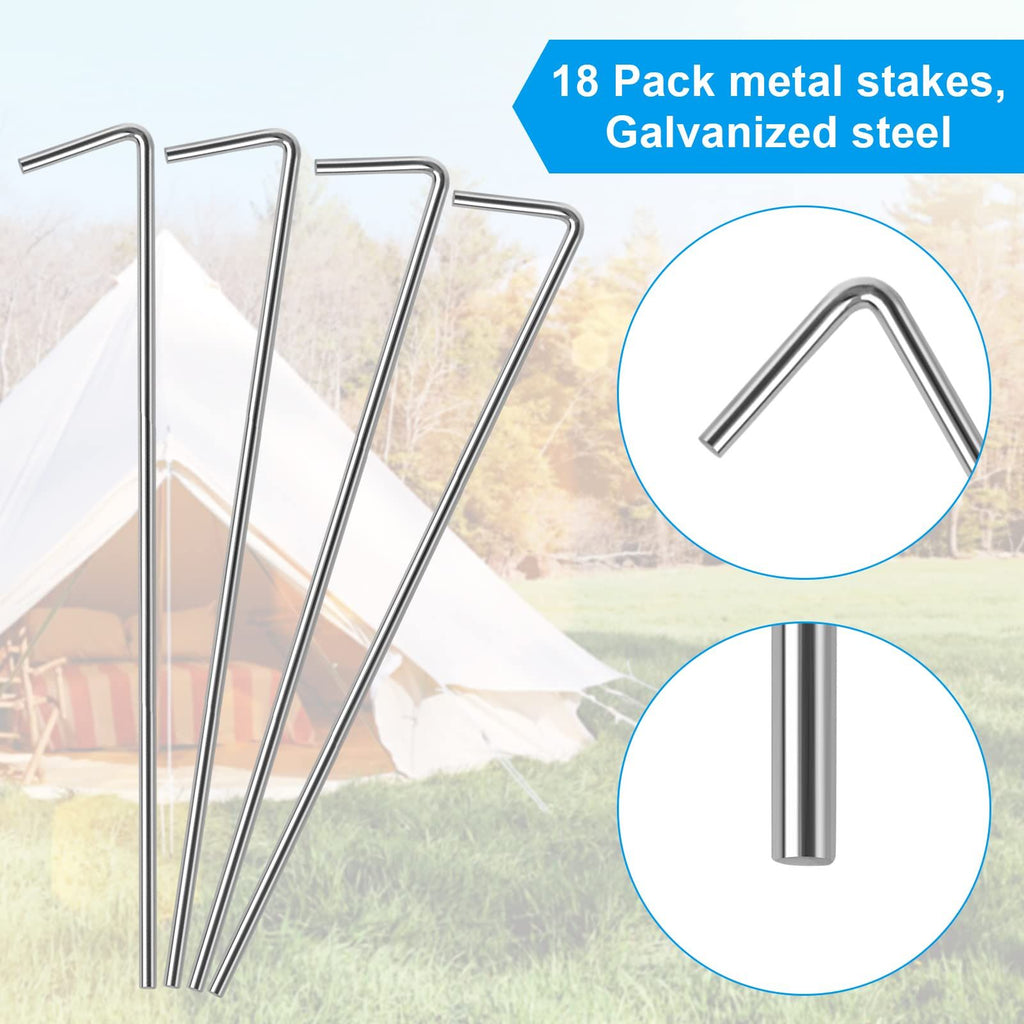 18 Pack Tent Stakes, Stakes for Outdoor Decorations, Tent Stakes Heavy Duty, Metal Stakes, Tent Garden Stakes for Gardening