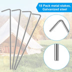 18 Pack Tent Stakes, Stakes for Outdoor Decorations, Tent Stakes Heavy Duty, Metal Stakes, Tent Garden Stakes for Gardening