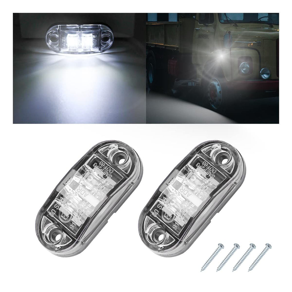 2PCS LED Side Marker Light, 12-24V Waterproof Indicators Tail Lights Surface Mount for Car Truck Boat Marine RV Camper (White)