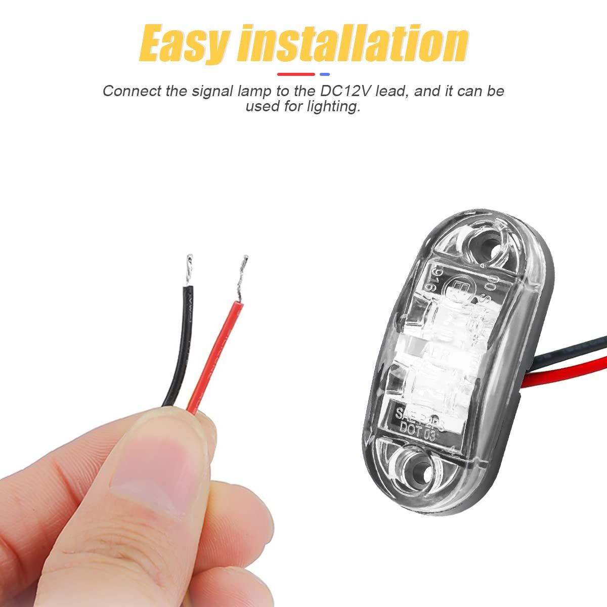 2PCS LED Side Marker Light, 12-24V Waterproof Indicators Tail Lights Surface Mount for Car Truck Boat Marine RV Camper (White)