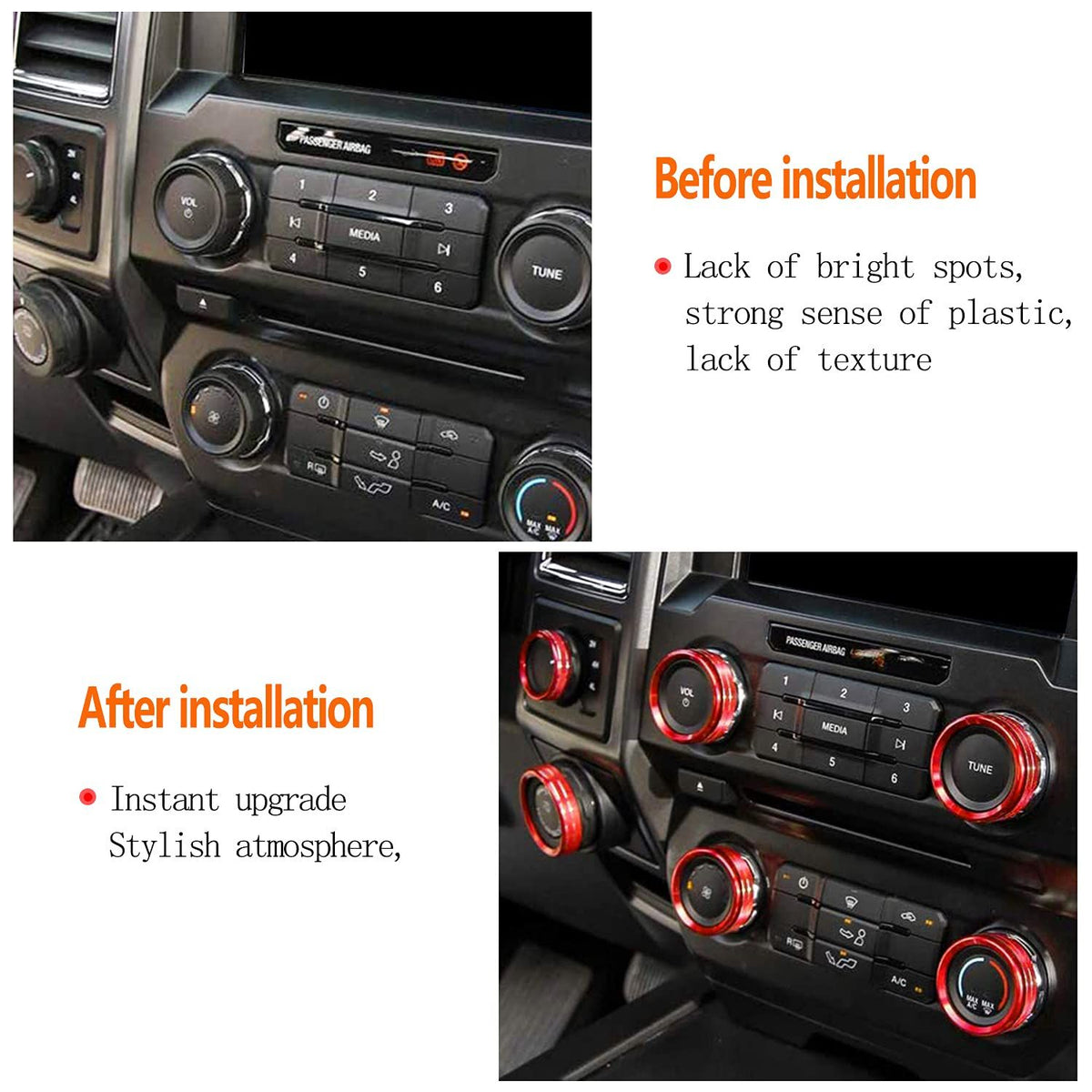 F150 XLT 4WD & Trailer Engine Knob AC VOL Air Conditioner Switch Cover Audio Trim Ring Center Console Knob Compatible