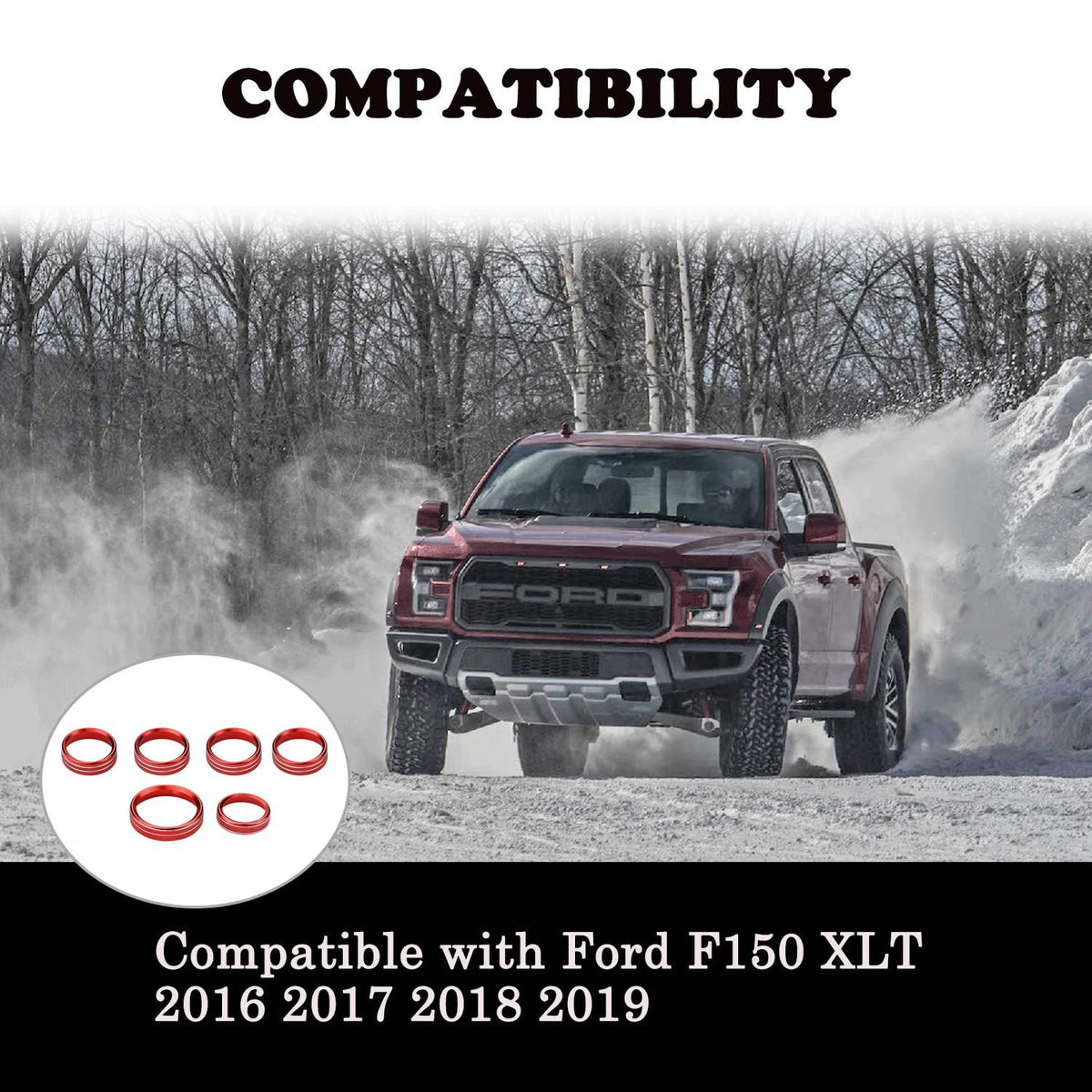 F150 XLT 4WD & Trailer Engine Knob AC VOL Air Conditioner Switch Cover Audio Trim Ring Center Console Knob Compatible