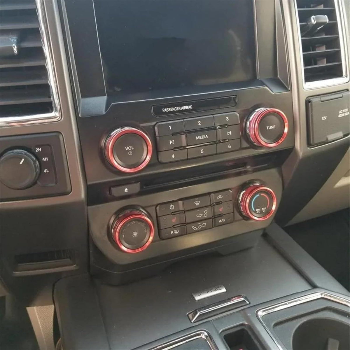 F150 XLT 4WD & Trailer Engine Knob AC VOL Air Conditioner Switch Cover Audio Trim Ring Center Console Knob Compatible
