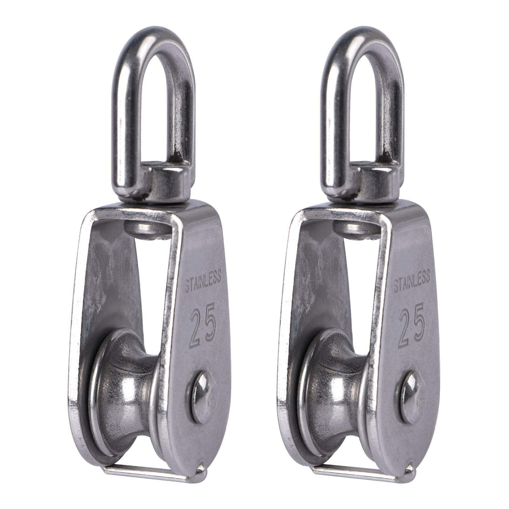 2pcs Stainless Steel M25 Lifting Crane Single Wheel Swivel Snatch Pulley Block Rope Sheave Pulley Roller