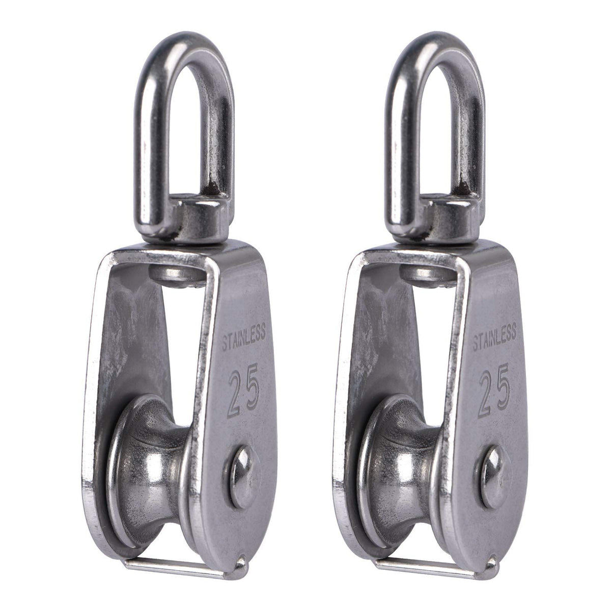 2pcs Stainless Steel M25 Lifting Crane Single Wheel Swivel Snatch Pulley Block Rope Sheave Pulley Roller
