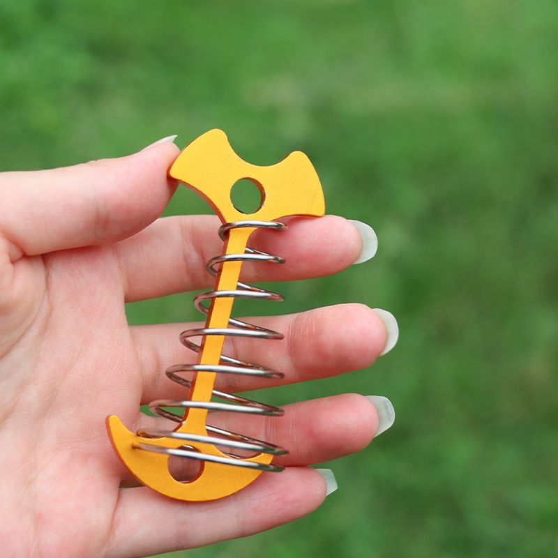 3PCS Deck Anchor Pegs, Windproof Aluminium Alloy Fishbone Tent Stakes with Spring Buckle, Portable Wind Rope Anchor