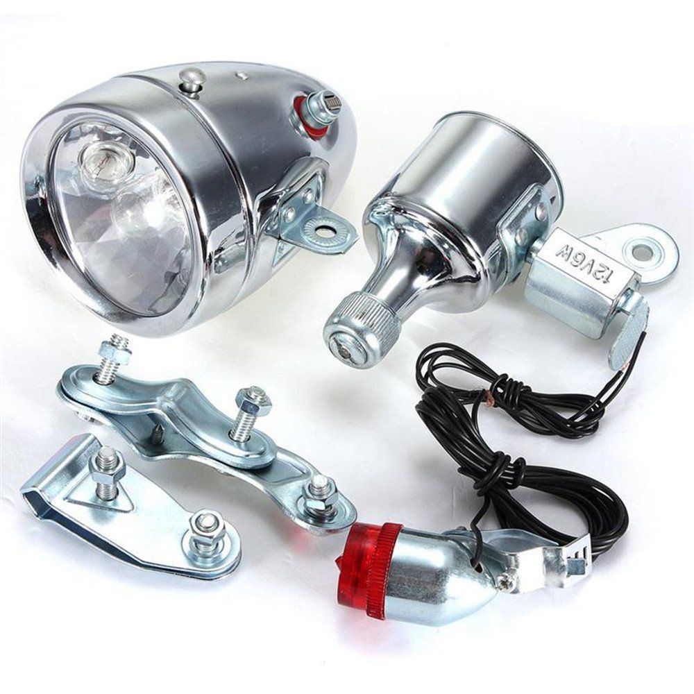 Bicycle Generator, Headlight Tail Light Kit 12V 6W Friction Generator Dynamo Headlight Tail Light Kit Universal