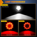 2PCS 4" Round Red White LED Trailer Tail Lights 16LEDs w/Flush Mount Grommets IP67 Waterproof Stop Brake Running Reverse