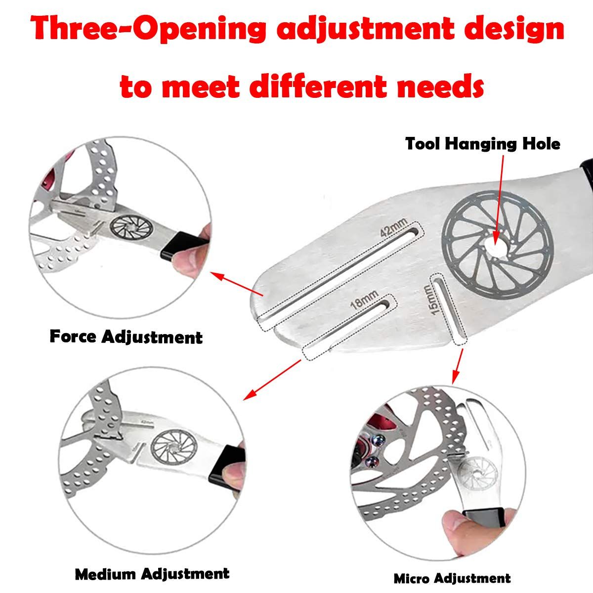 Bike Disc Rotor True Alignment Wrench, Stainless Steel, Rubber, 15mm, 18mm, 42mm durable, sturdy and corrosion resistance
