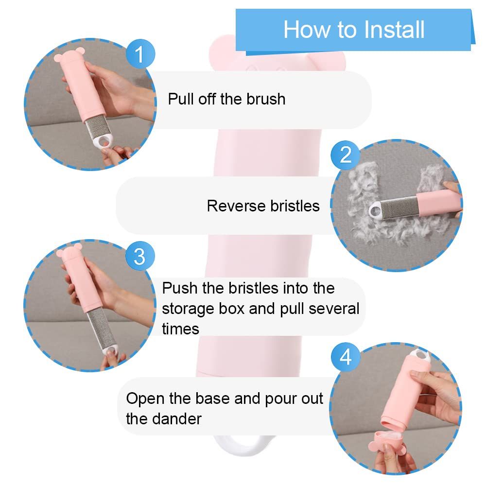 Pet Hair Remover, Portable Dust and Lint Remover with Self-Cleaning Base Double-Sided Manual Clothes Fuzz Cleaner for Furniture