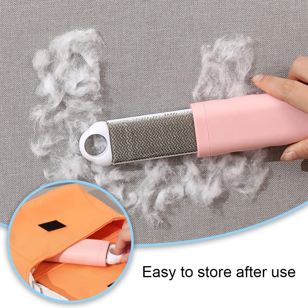 Pet Hair Remover, Portable Dust and Lint Remover with Self-Cleaning Base Double-Sided Manual Clothes Fuzz Cleaner for Furniture