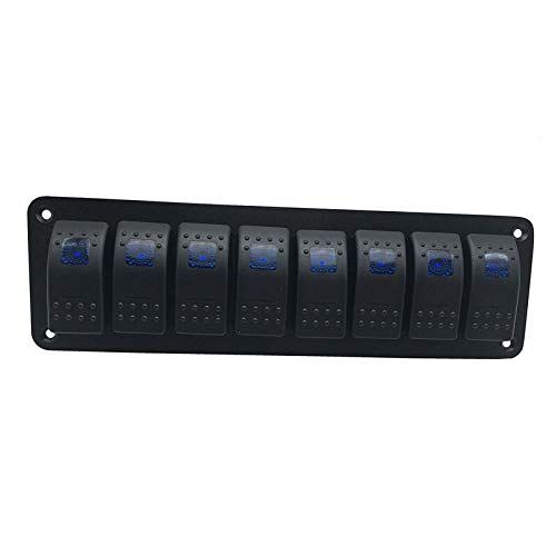 Rocker Switch Panel 8 Gang Aluminum Waterproof Toggle Switch Panel, On-Off Car Boat Switch, Pre-Wired Switch Panel