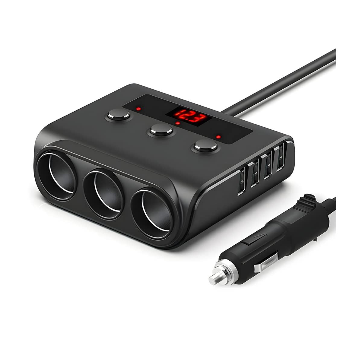 Car Cigarette Lighter Adapter,4 USB Socket Splitter Car Chargers,LED Voltage Display On/Off Switches,Automotive Cigarette Lighter