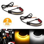 Motorcycle Daytime Running Light with Fork Turn Signals Blinkers Strip, Switchback White & Sequential Amber Light Adjustable（2pcs）