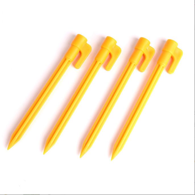 4 pcs Outdoor Camping Tent Stakes Pegs Pins Trip Plastic Tent Nails Yellow Tent Accessories (Yellow 4)