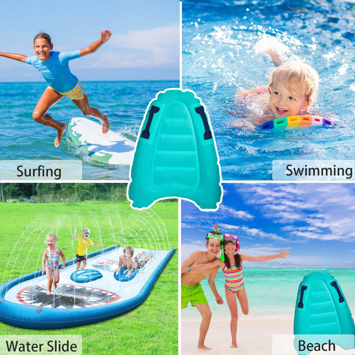 Inflatable Boards for Beach Inflatable Surfboard Portable Bodyboard with Handles Lightweight Soft Body Boards for Kids Surfboards