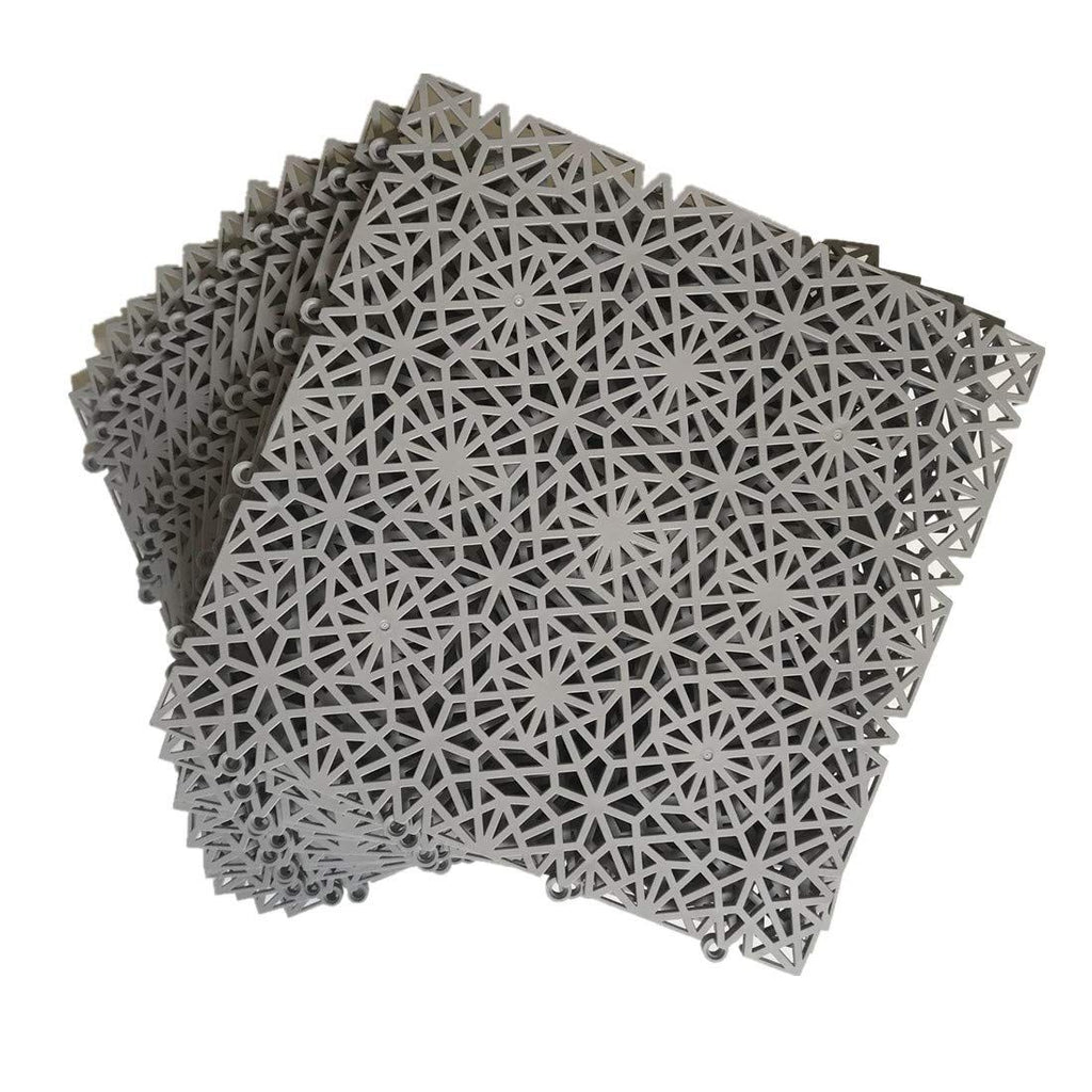 6 Pack Interlocking Non-Slip Tile Drainage Mat for Drain Pool Kitchen Deck Patio Boat Snowflake Shape (Gray)