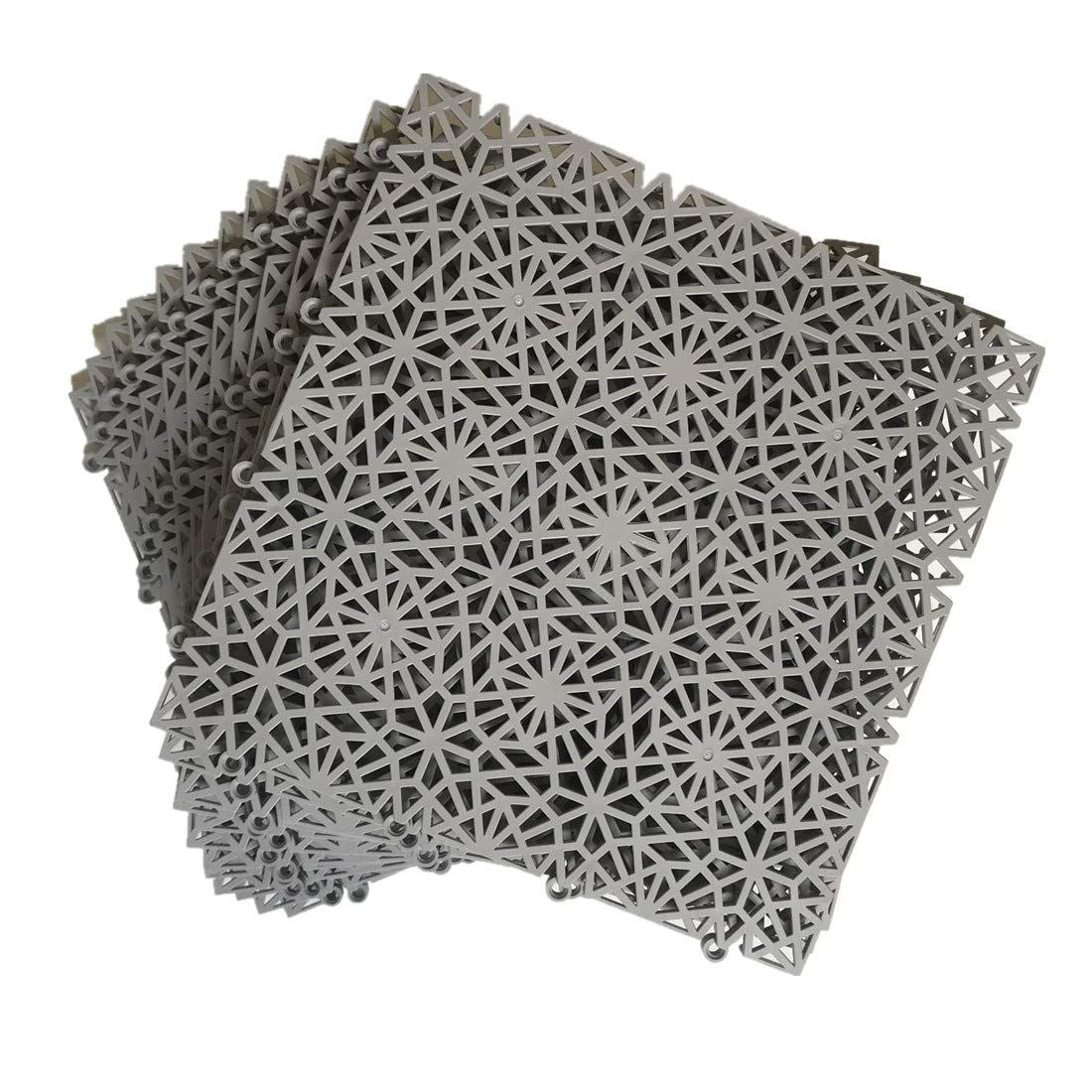 6 Pack Interlocking Non-Slip Tile Drainage Mat for Drain Pool Kitchen Deck Patio Boat Snowflake Shape (Gray)