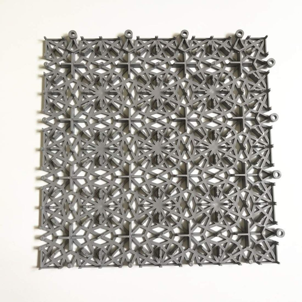6 Pack Interlocking Non-Slip Tile Drainage Mat for Drain Pool Kitchen Deck Patio Boat Snowflake Shape (Gray)