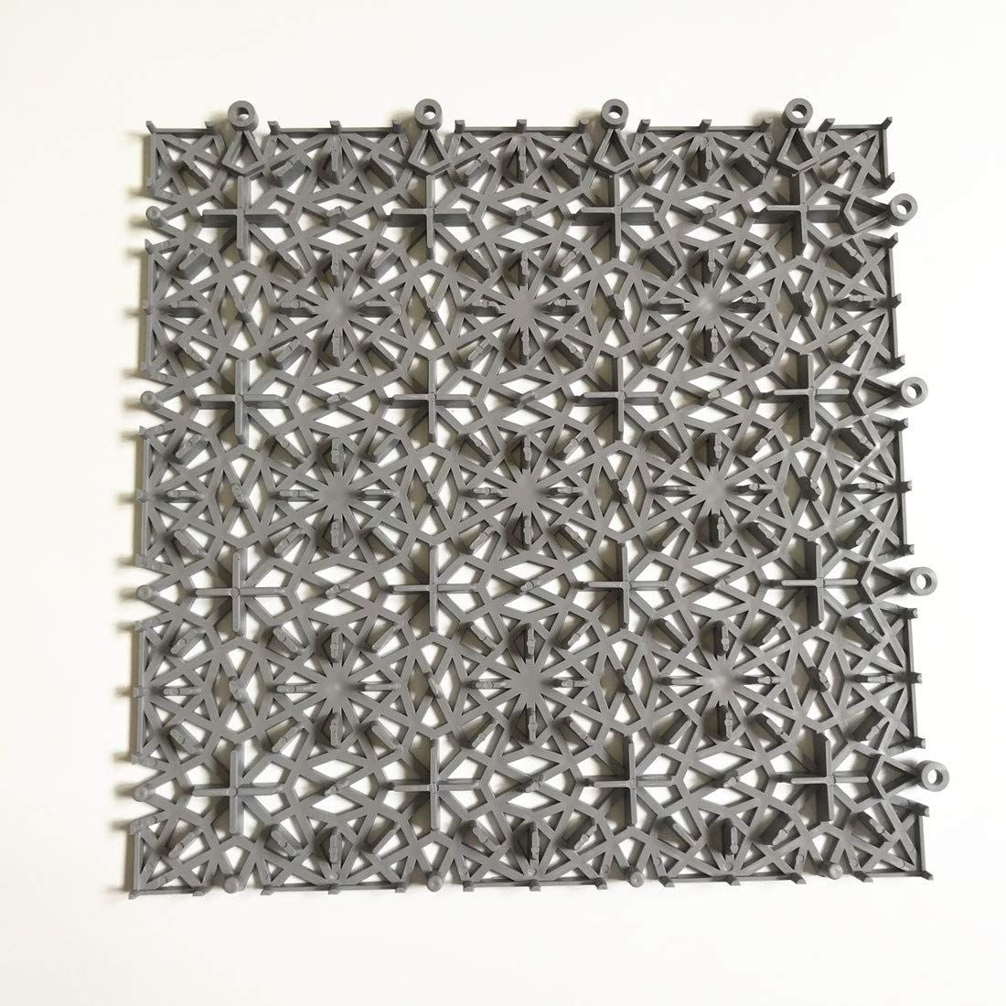 6 Pack Interlocking Non-Slip Tile Drainage Mat for Drain Pool Kitchen Deck Patio Boat Snowflake Shape (Gray)