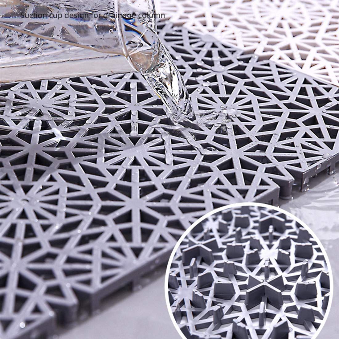 6 Pack Interlocking Non-Slip Tile Drainage Mat for Drain Pool Kitchen Deck Patio Boat Snowflake Shape (Gray)