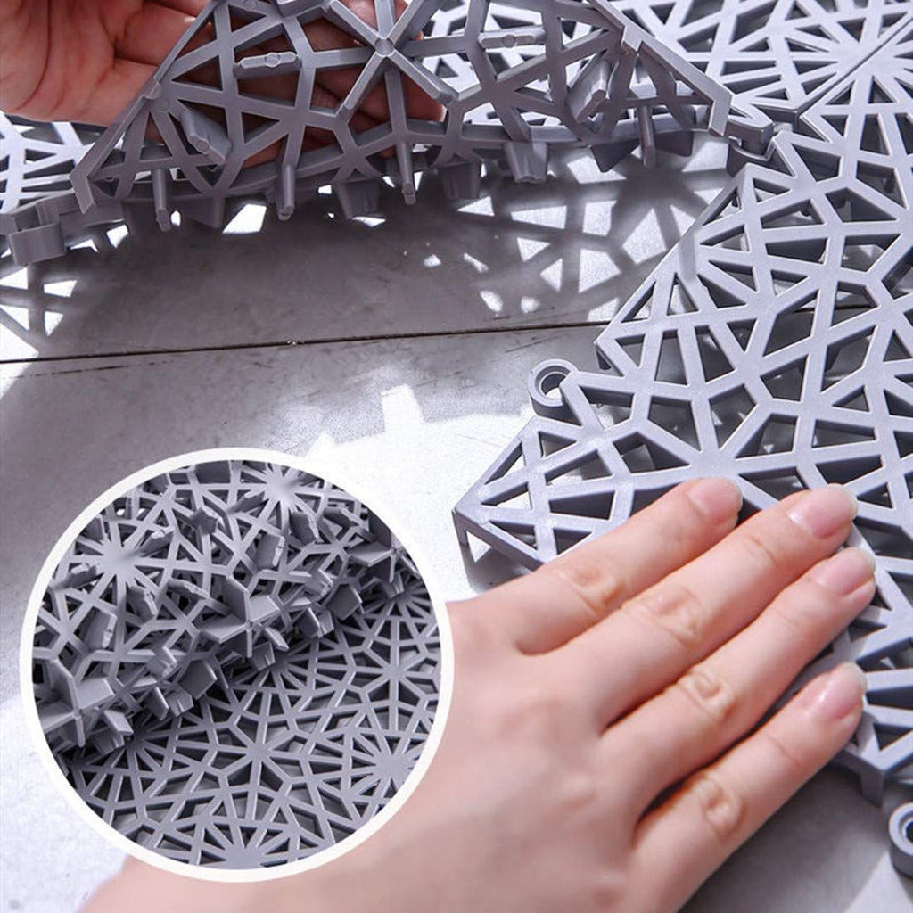 6 Pack Interlocking Non-Slip Tile Drainage Mat for Drain Pool Kitchen Deck Patio Boat Snowflake Shape (Gray)