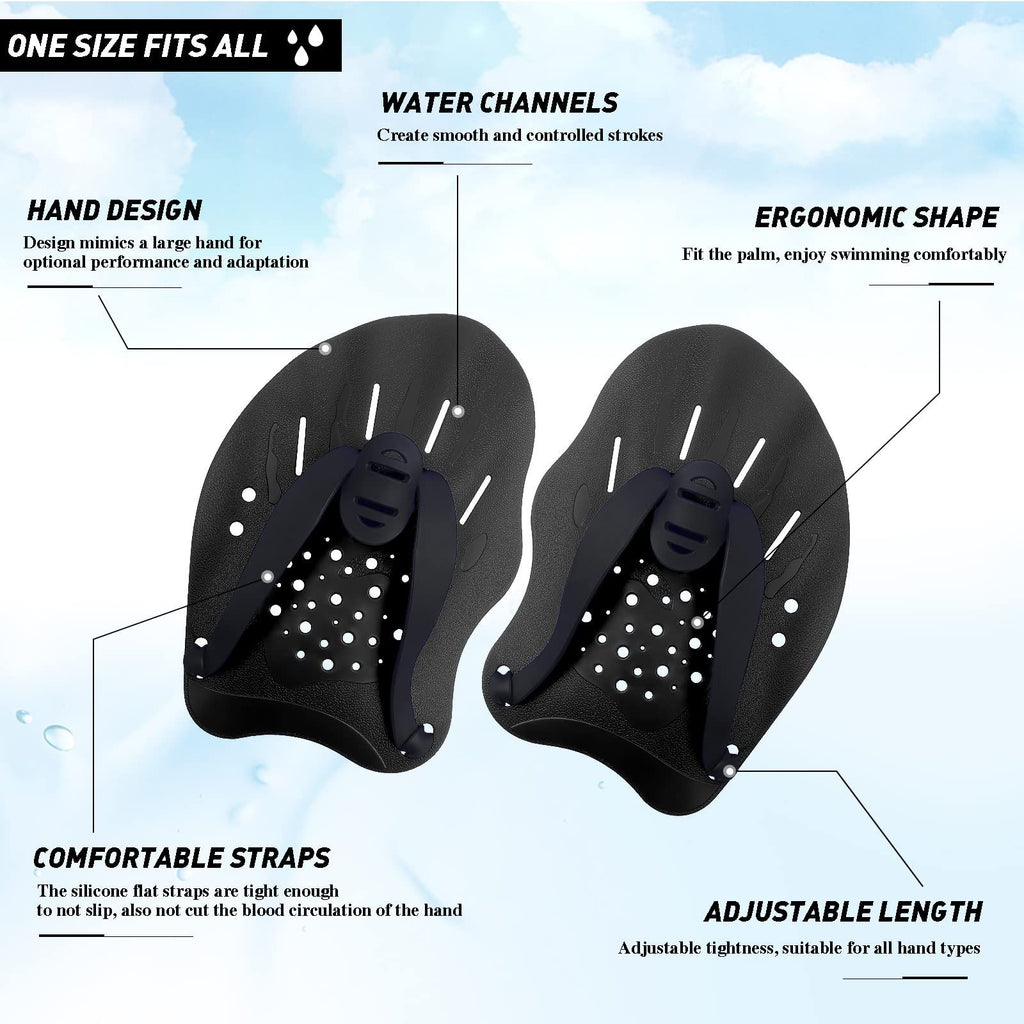 Swim Paddles Hand, Swim Paddles for Lap Swimming - Swim Hand Paddles with Adjustable Straps, Swimming Equipment (1 Pair)