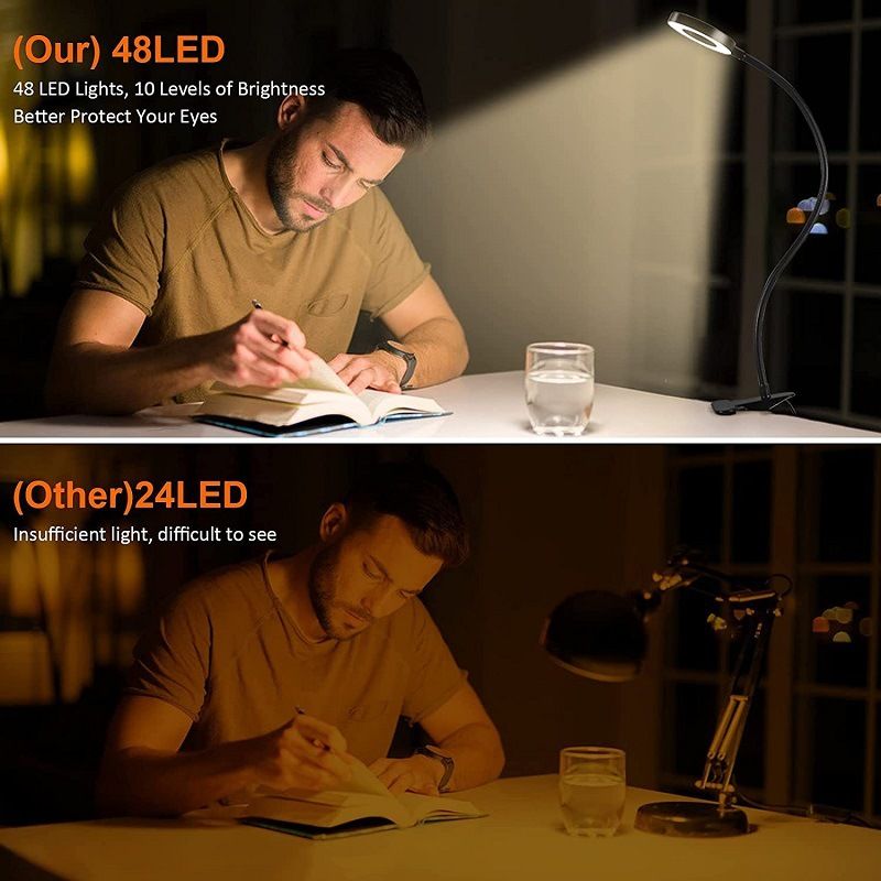 LED Reading Light, Dimmable Clamp Light for Bed Headboard, Bedroom, Office, 3 Modes & 9 Dimming Levels, Flexible Clip Desk Lamp