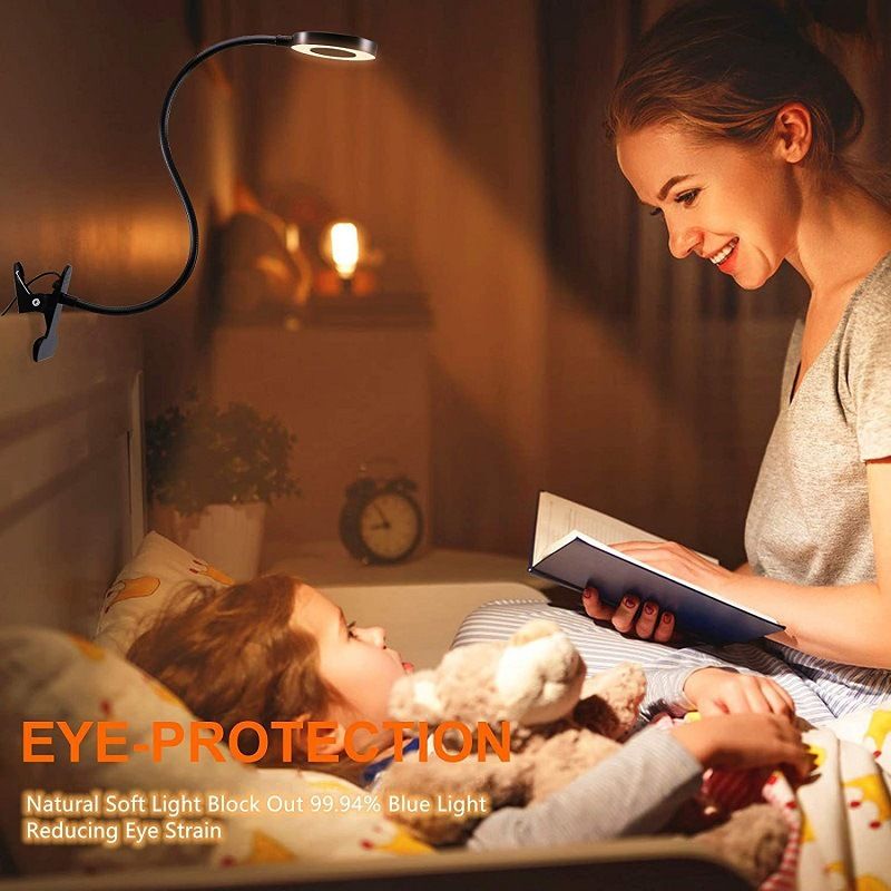 LED Reading Light, Dimmable Clamp Light for Bed Headboard, Bedroom, Office, 3 Modes & 9 Dimming Levels, Flexible Clip Desk Lamp
