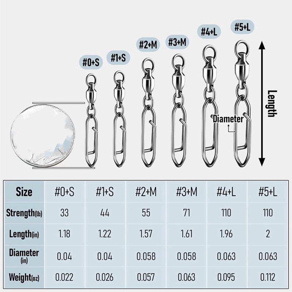 30Pack Fishing Speed Clips Quick Change Snap Swivels, Ball Bearing Swivel Power Swivels ywm58