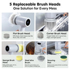 Electric Spin Scrubber Cordless Power Scrubber with 5 Replaceable Brush Heads LCD Shower Cleaning Brush for Bathroom Car White